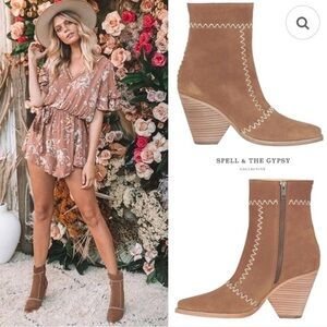 Spell | Zephyr Patchwork Tan Suede Ankle Boots | EU40 (US 9), Fits ~8.5